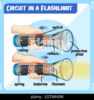 Diagram showing circuit in a flashlight Stock Vector