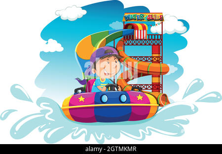 Boy riding on water slide Stock Vector