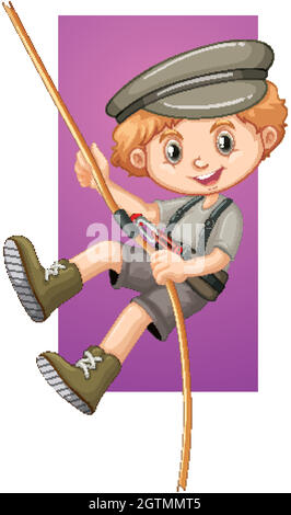 Happy boy climbing rope Stock Vector