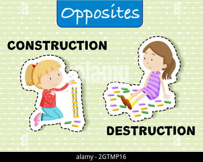 Opposite words for construction and destruction Stock Vector