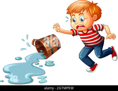 A boy with spilled water isolated on white background Stock Vector