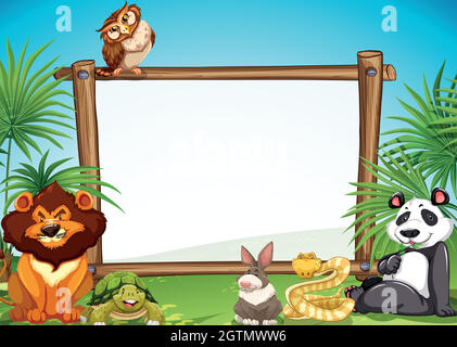 Border templae with wild animals in background Stock Vector