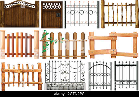 Different designs of fences and gates Stock Vector