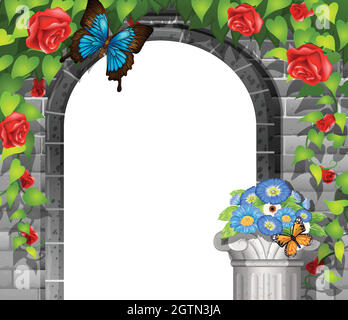 Scene with brickwall and roses Stock Vector