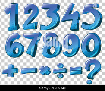 Numbers and math symbols in blue color Stock Vector