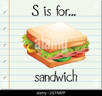 Flashcard letter S is for sandwich Stock Vector