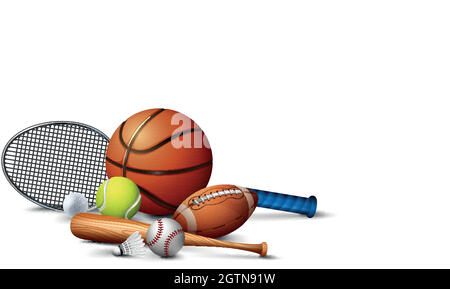 Many sport equipments on the floor Stock Vector