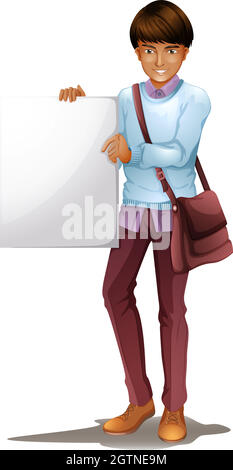 Illustration of a boy holding an empty frame in front of the hanging ...