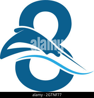 Number 8 with stingray icon logo template illustration Stock Vector
