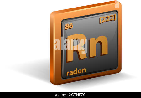 Radon chemical element. Chemical symbol with atomic number and atomic mass. Stock Vector
