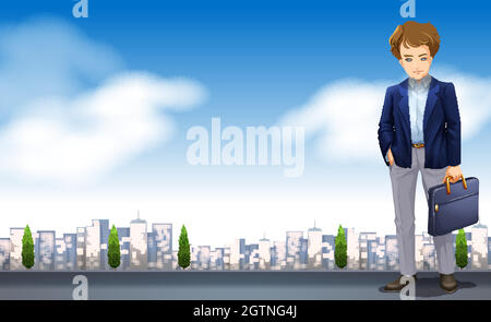 A Businessman in a scence with buildings Stock Vector