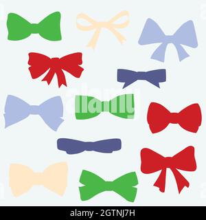 Hand Drawn Bows. Bow Tie illustration. Ribbon Fashion Accessories. Colored Silhouette. Stock Vector