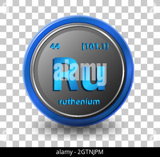 Ruthenium chemical element. Chemical symbol with atomic number and atomic mass. Stock Vector