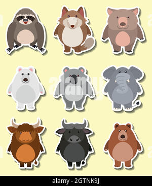 Sticker design for cute animals Stock Vector