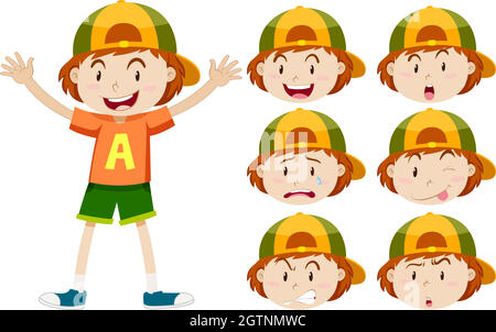 Boy with different facial expressions Stock Vector