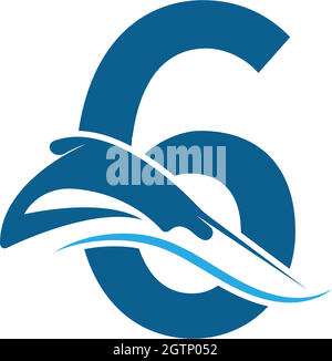 Number 6 with stingray icon logo template illustration Stock Vector