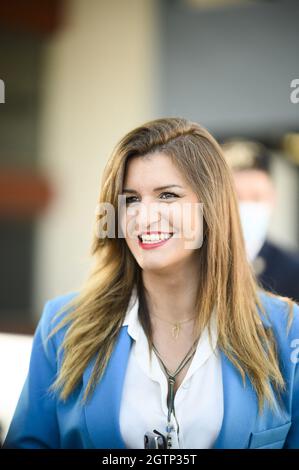 French minister Marlene Schiappa smiles during the summer 'University' called 'Campus 2021' organised by presidential party LREM (La Republique en Marche) in Avignon, southern France, on October 2, 2021. Photo by Eliot Blondet/ABACAPRESS.COM Stock Photo