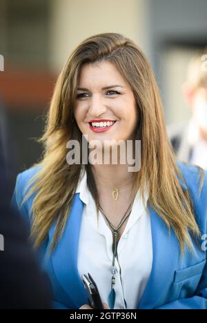 French minister Marlene Schiappa smiles during the summer 'University' called 'Campus 2021' organised by presidential party LREM (La Republique en Marche) in Avignon, southern France, on October 2, 2021. Photo by Eliot Blondet/ABACAPRESS.COM Stock Photo