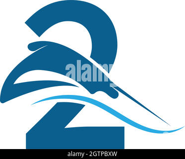 Number 2 with stingray icon logo template illustration Stock Vector