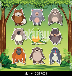 Set of animal sticker Stock Vector