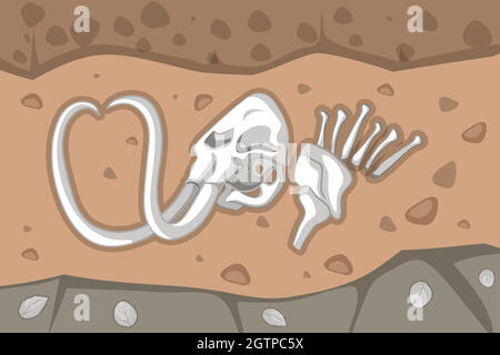 Underground soil with mammoth fossils Stock Vector