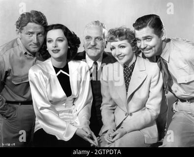 SPENCER TRACY HEDY LAMARR FRANK MORGAN CLAUDETTE COLBERT and CLARK GABLE Publicity Portrait in BOOM TOWN 1940 director JACK CONWAY screenplay John Lee Mahin based on a story by James Edward Grant gowns Gilbert Adrian music Franz Waxman Metro Goldwyn Mayer Stock Photo