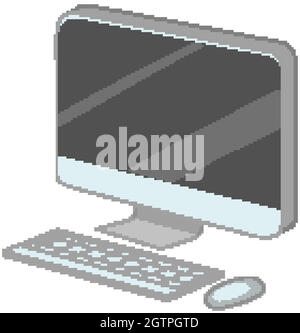 Computer with keyboard and mouse cartoon style isolated Stock Vector