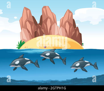 Underwater scene dolphin fish Stock Vector Images - Alamy