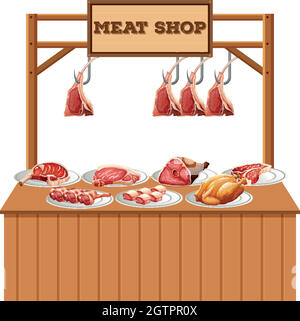 Isolated meat stall on white background Stock Vector