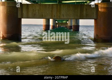 Pillar Supports Under The Mackinac Bridge, One Of The World's Longest ...