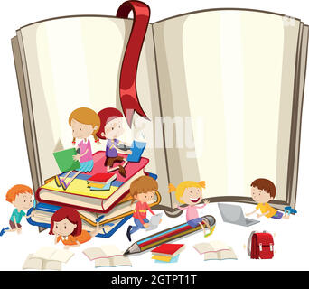 Children reading books together Stock Vector