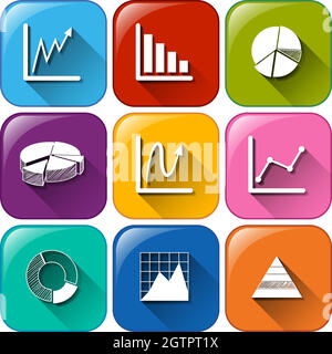 Rounded buttons with the different graphs Stock Vector