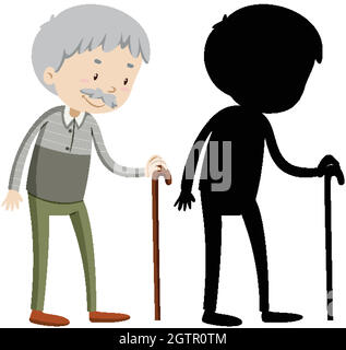 Old man with its silhouette Stock Vector