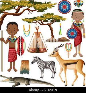 Ethnic people of African tribes in traditional clothing Stock Vector
