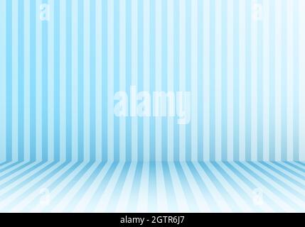 3D studio room abstract vertical lines striped candy blue perspective floor and background. Vector illustration Stock Vector
