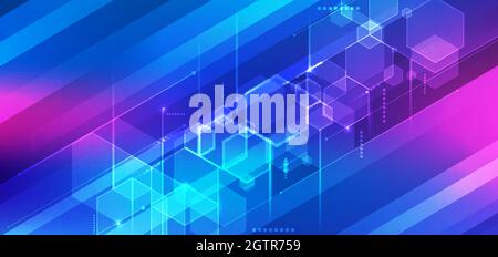 Abstract 3D technology digital futuristic concept blue geometric hexagon with lines on stripes background. You can use for banner web design, brochure Stock Vector