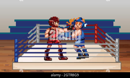 Scene with boxer fighting in the ring Stock Vector