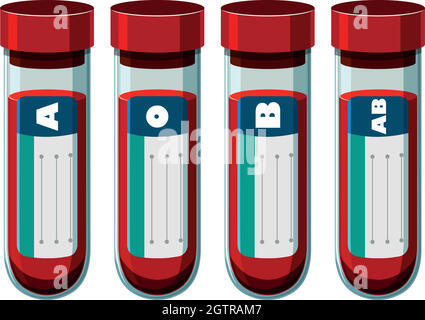 Different blood types in test tube Stock Vector
