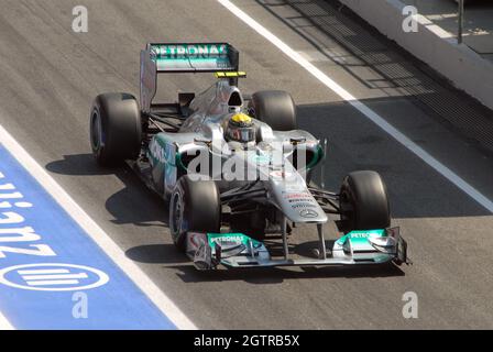 Mercedes Formula One Car in Pitlane Stock Photo