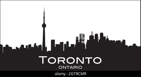 Black and white silhouette of the Canadian city of Toronto, Ontario, Canada Stock Vector