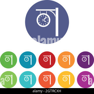 Station clock set icons Stock Vector