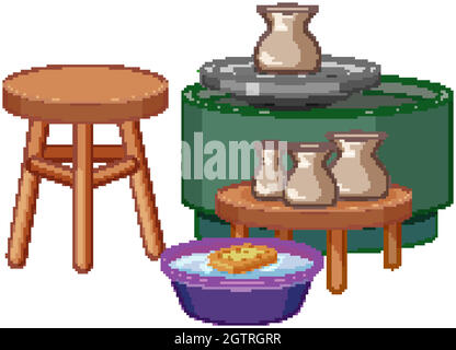 Set of pottery tools on white background Stock Vector