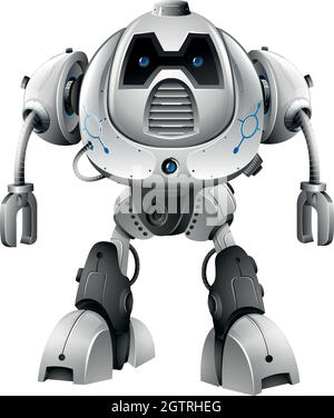 Robot with blue eyes on white background Stock Vector