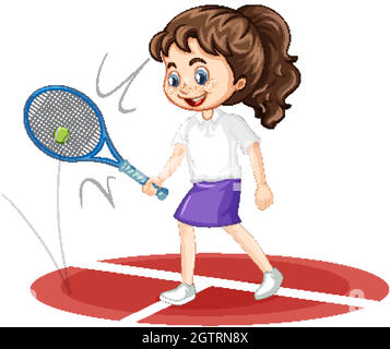 Girl playing tennis on isolated background Stock Vector