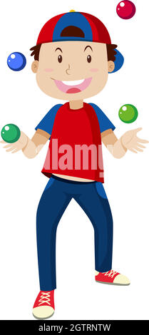 Happy boy juggling balls Stock Vector