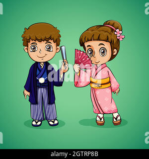 kimono japanese girl cartoon Stock Vector Image & Art - Alamy