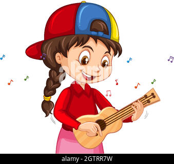 A girl cartoon character playing ukulele Stock Vector