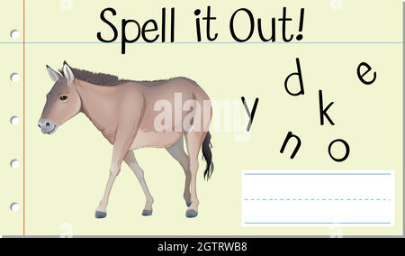 Spell English word donkey Stock Vector