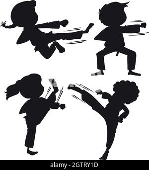 Set of silhouette karate kids Stock Vector