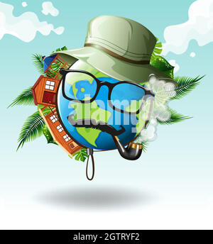 Environmental theme with earth smoking pipe Stock Vector